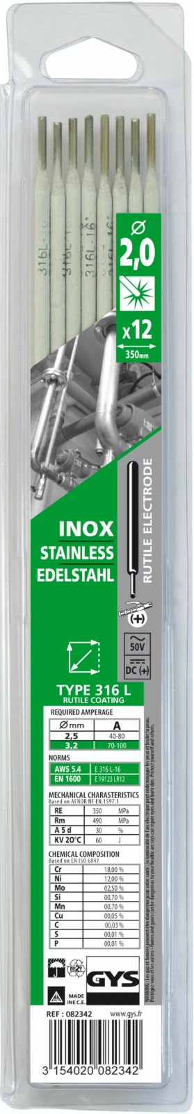 GYS Elektrodes RVS 316 L O2,0 mm (12 stuks)