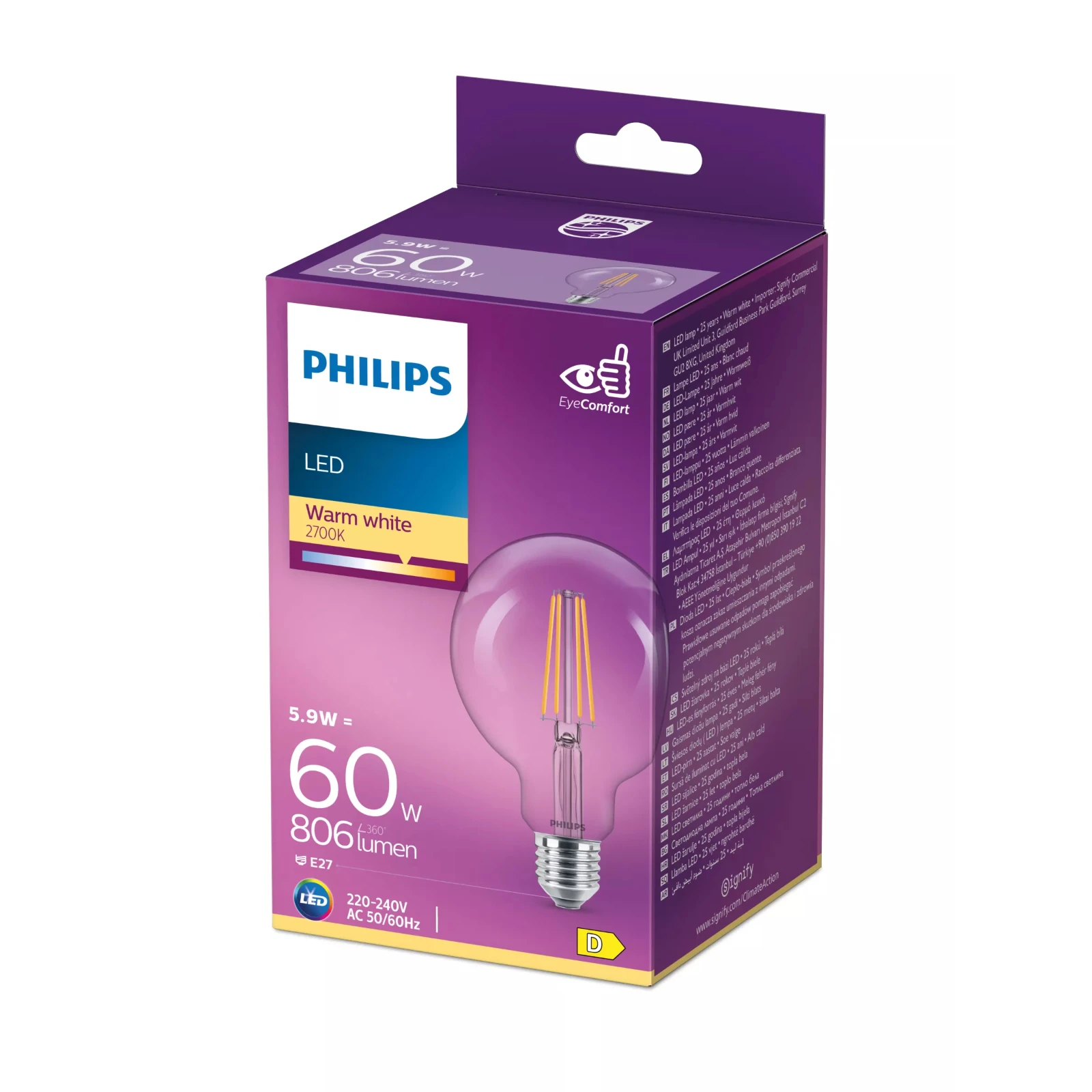 Philips LED Globe Filament Classic 60W G93 E27 WW CL ND 1PF/4