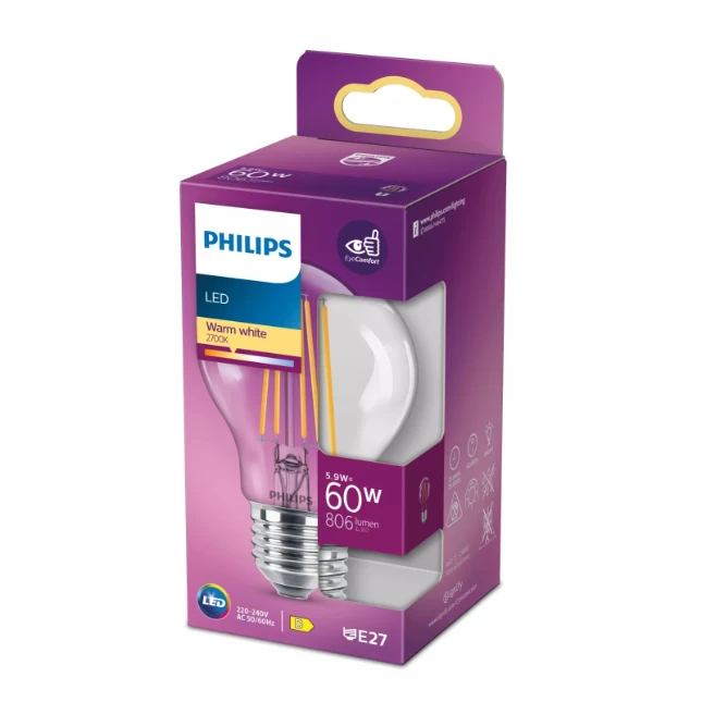 Philips LED Filament Classic 60W A60 E27 WW CL ND 1PFSRT4