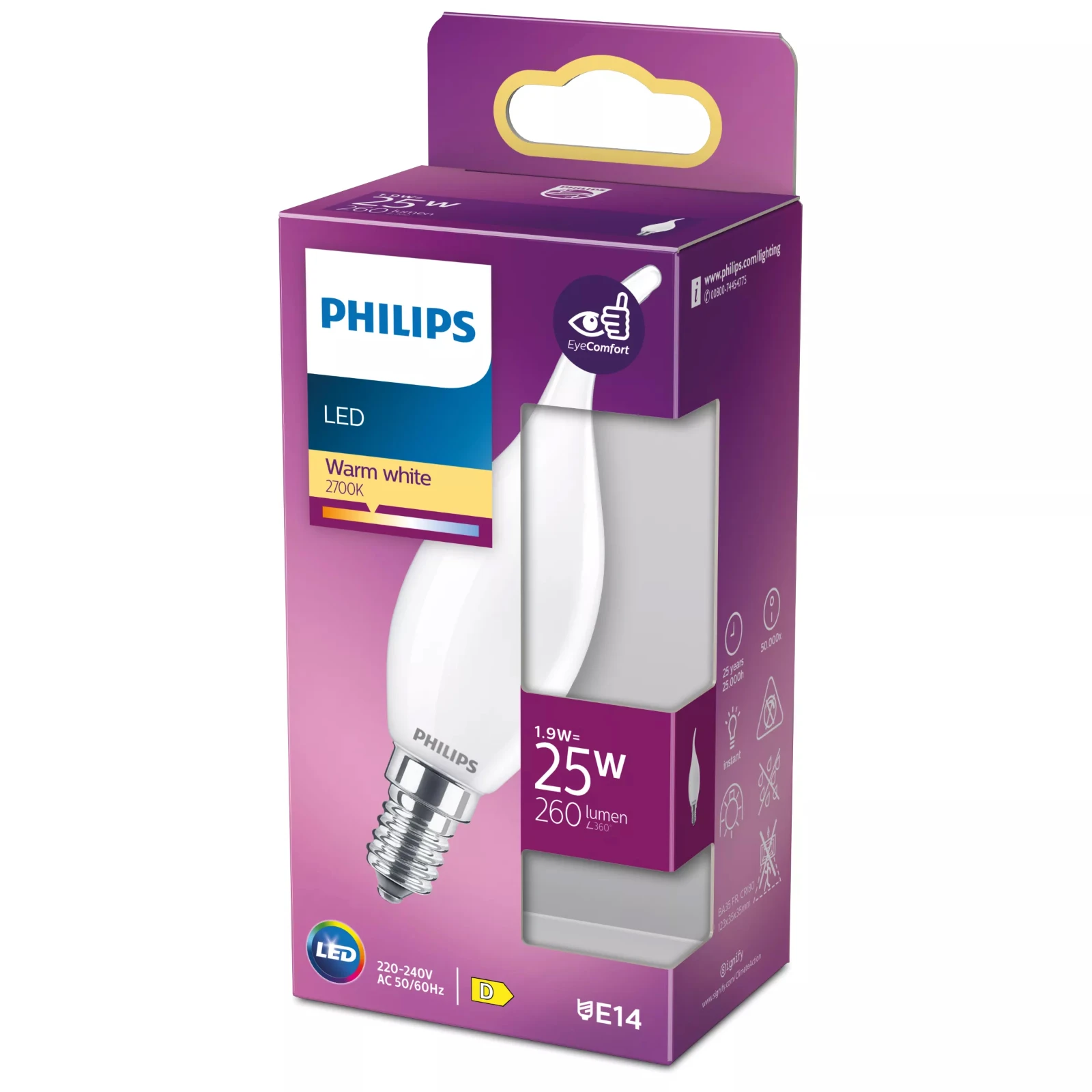 Philips LED Kaarslamp Classic 25W BA35 E14 WW FR ND PFSRT4