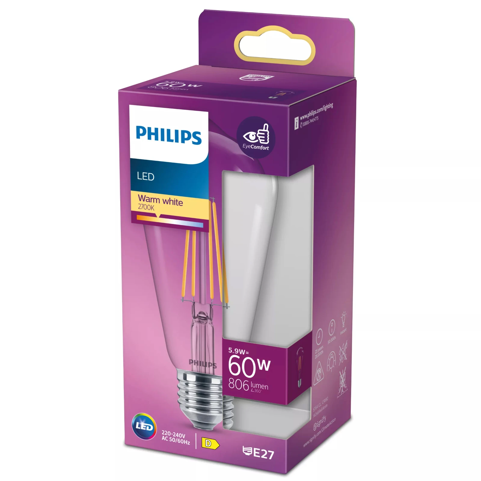 Philips LED Filament Classic 60W ST64 E27 WW CL ND PFSRT4