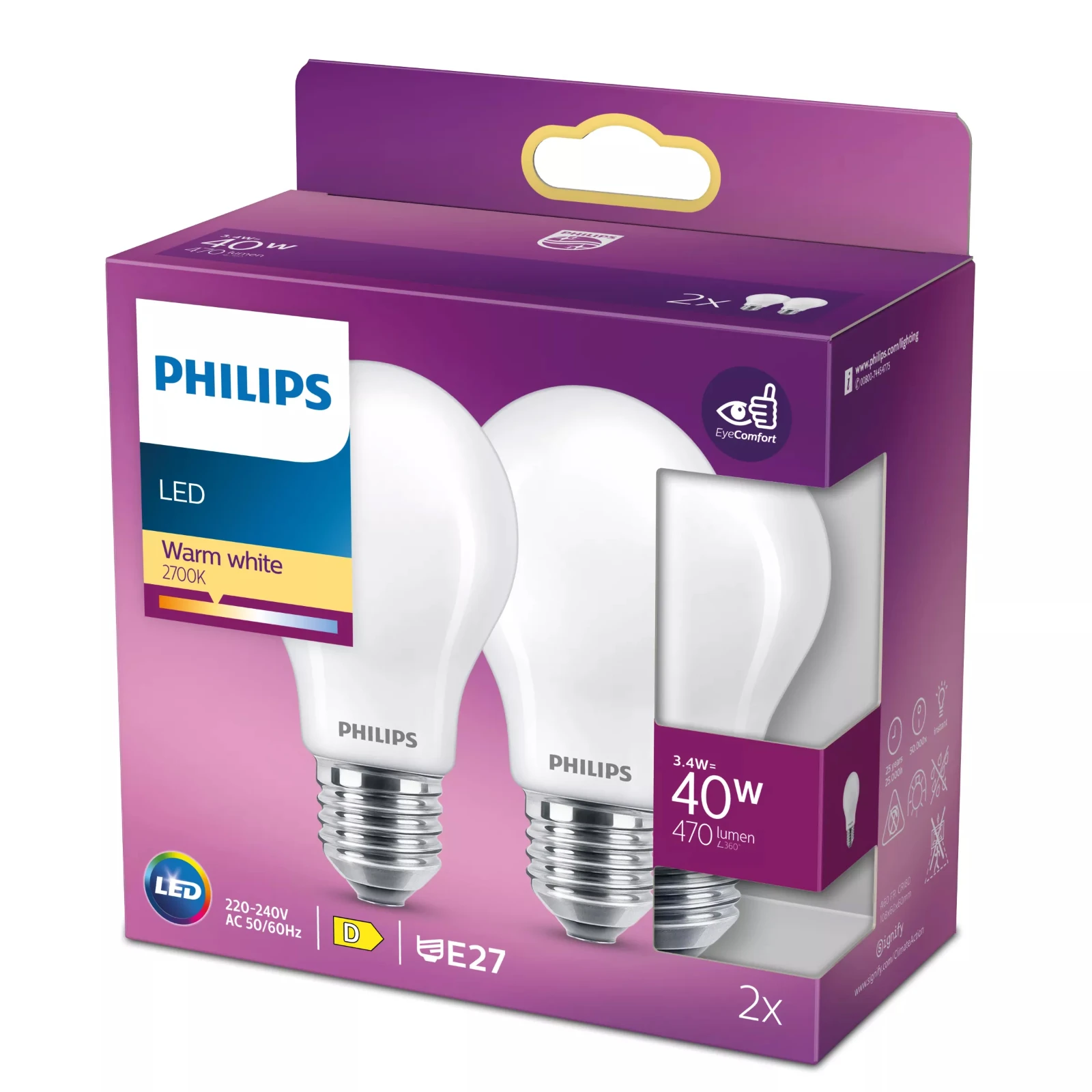 Philips LED Lamp Classic 40W A60 E27 WW FR ND 2PFSRT6 (2 stuks)