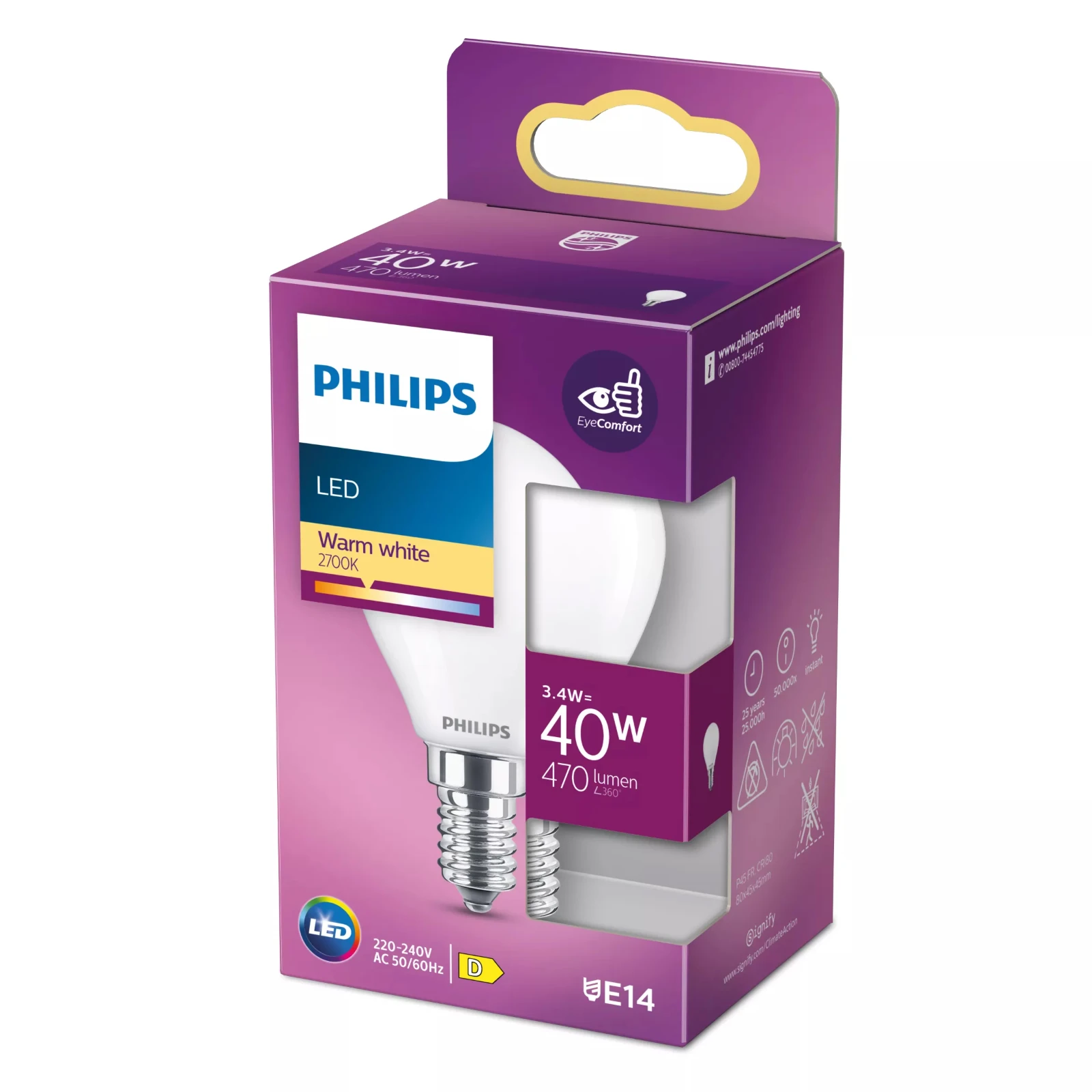 Philips LED Lamp Classic 40W P45 E14 WW FR ND 1PFSRT4