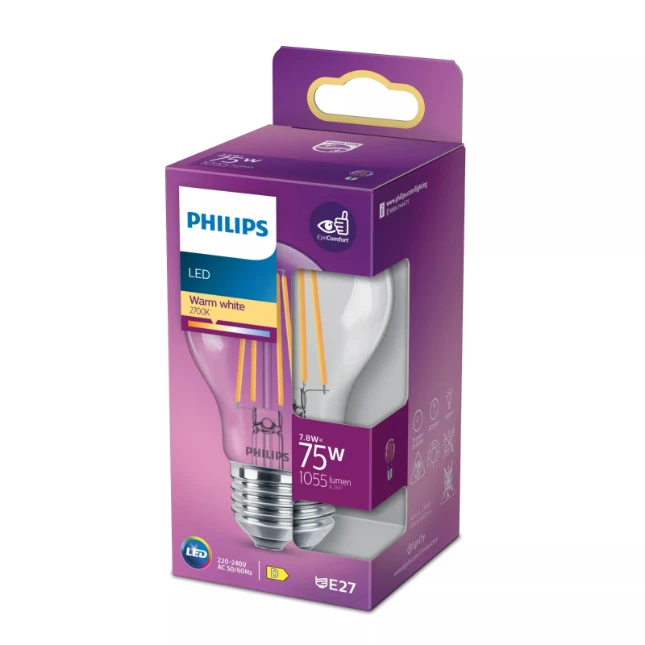 Philips LED Filament Classic 75W A60 E27 WW CL ND 1PFSRT4