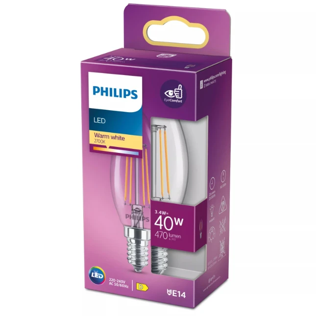 Philips LED Filament Classic 40W B35 E14 WW CL ND 1PFSRT4