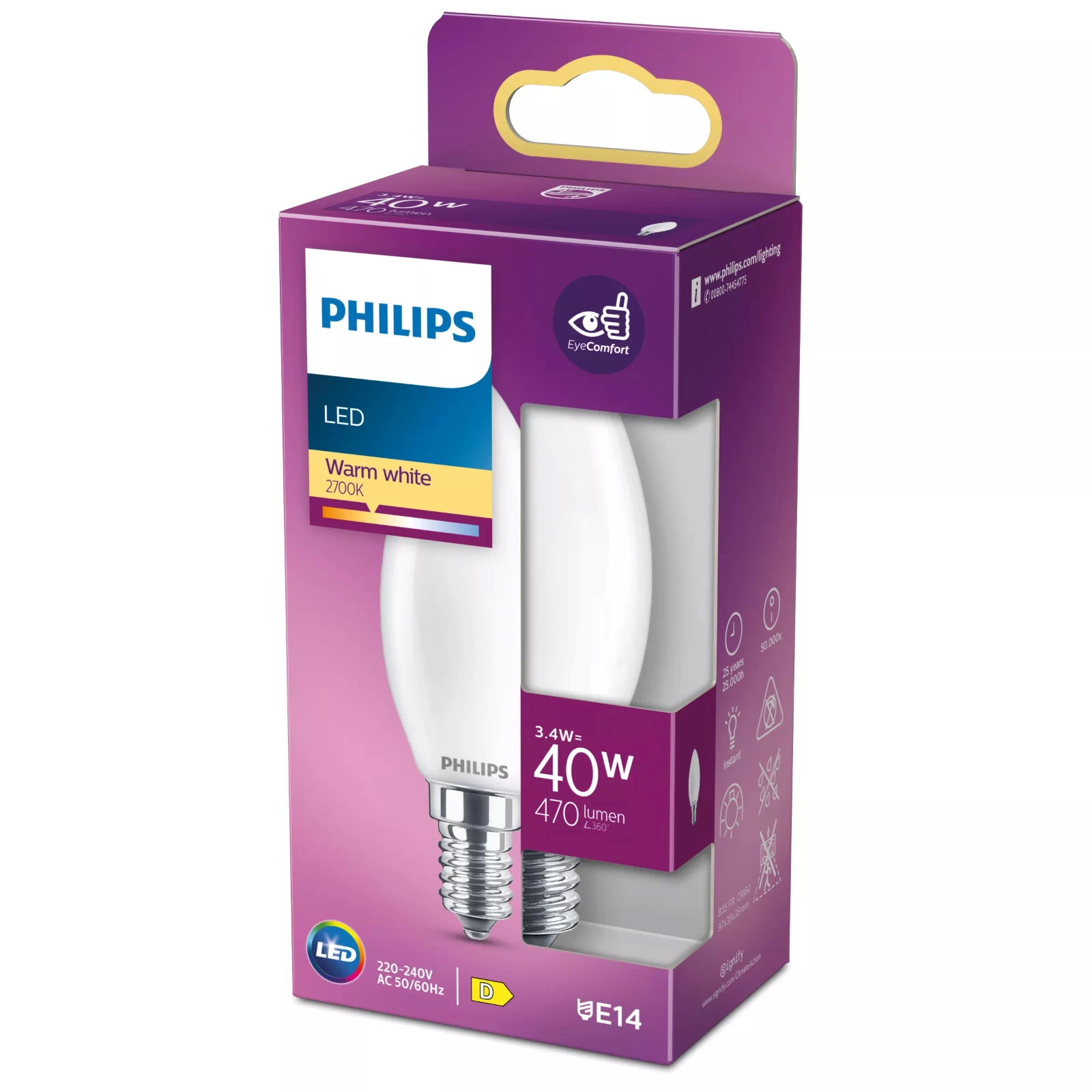 Philips LED Kaarslamp Classic 40W B35 E14 WW FR ND 1PFSRT4