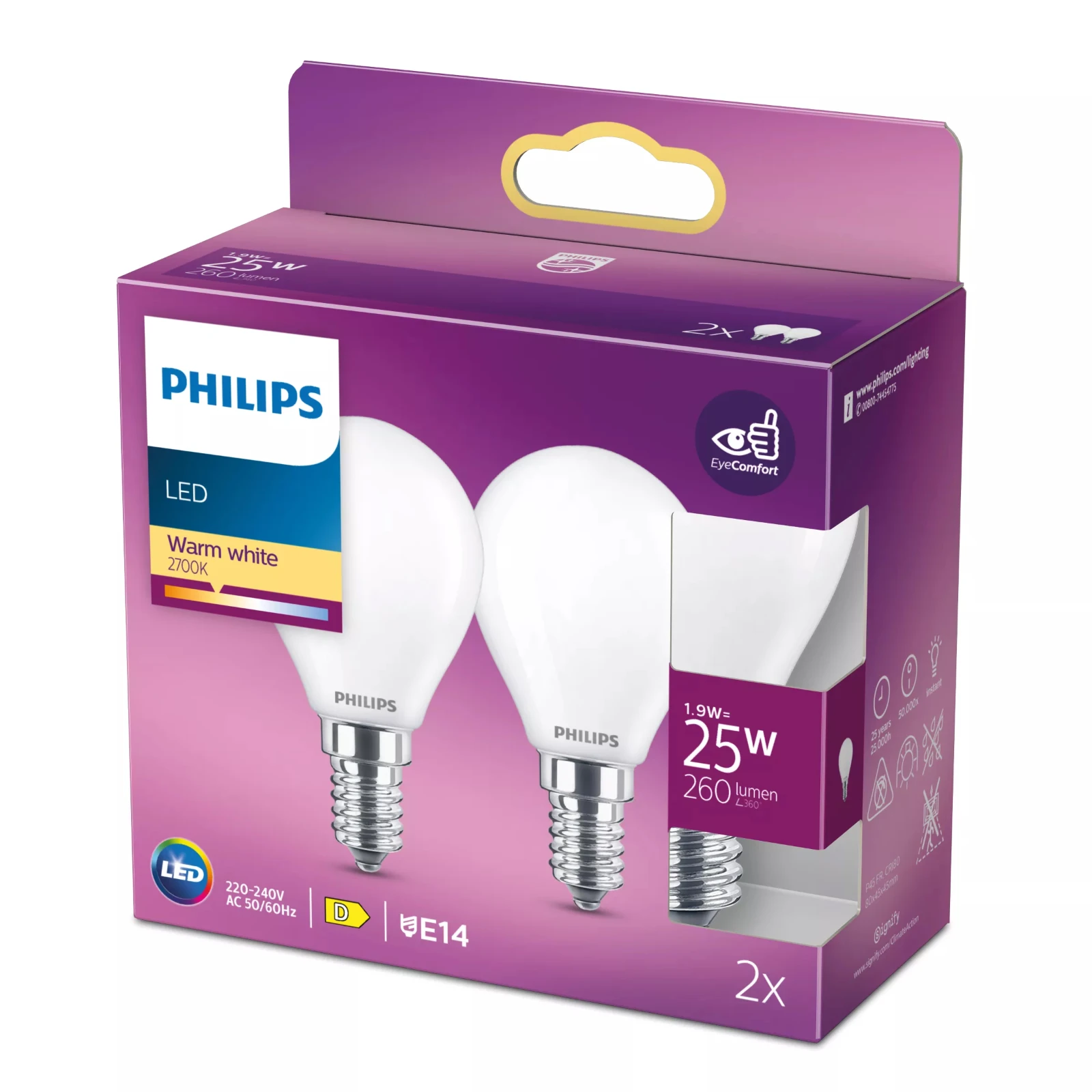 Philips LED Lamp Classic 25W P45 E14 WW FR ND 2PFSRT6 (2 stuks)
