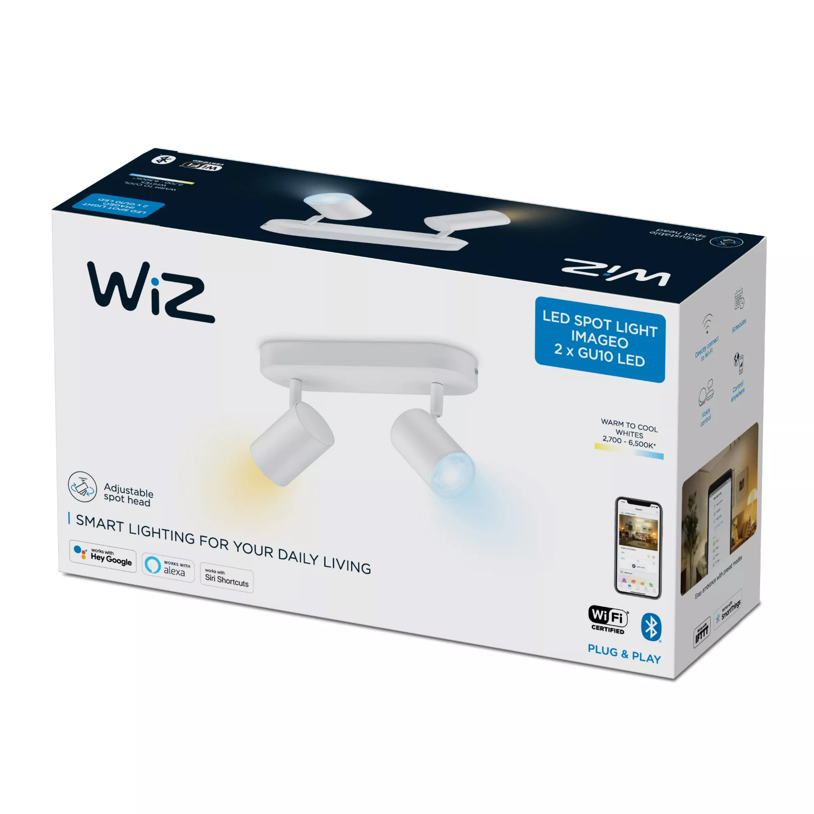 WiZ Plafondspot Imageo Wit 2x5W Wi-Fi - warm tot koelwit - rond