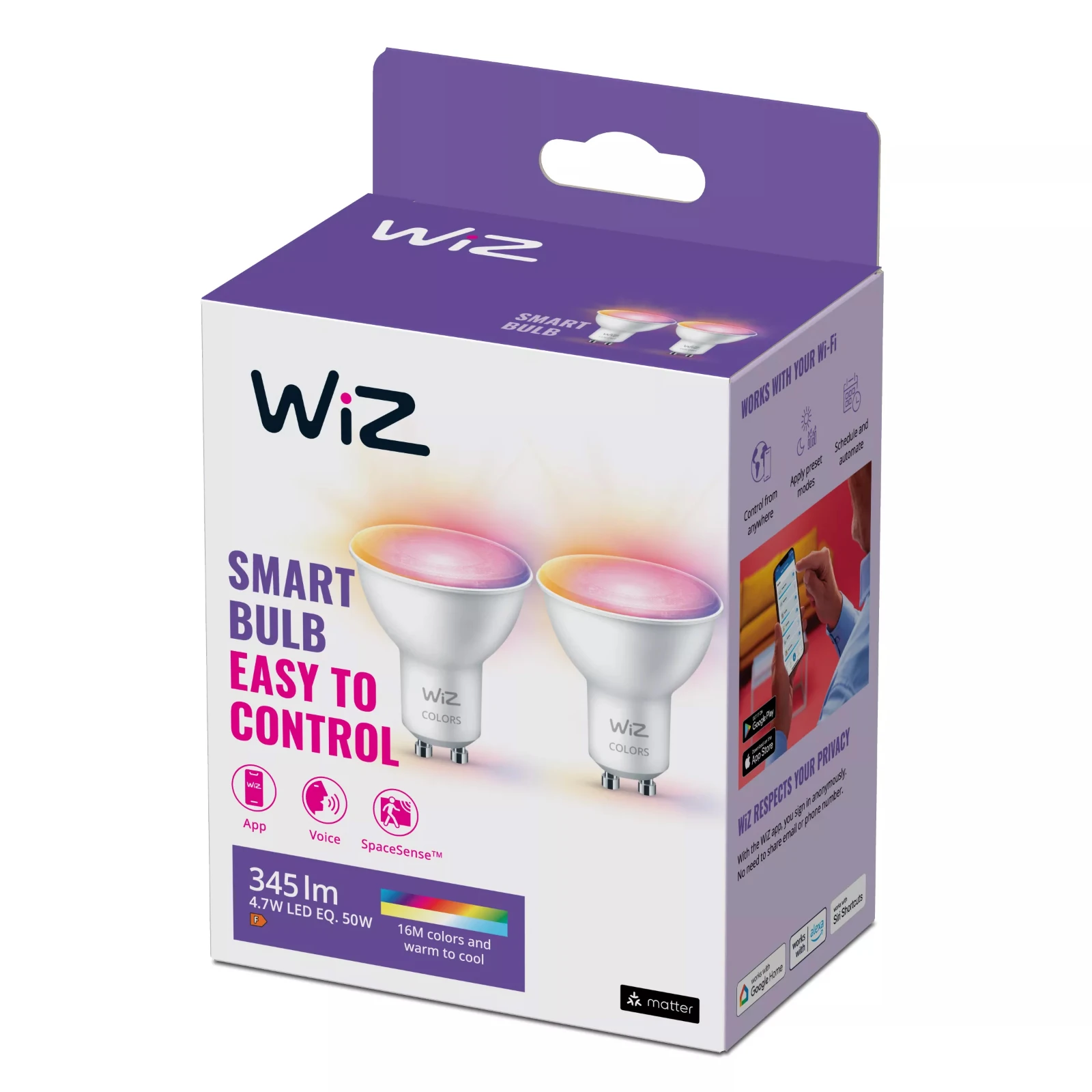 WiZ LED-spot GU10 50W Wi-Fi - gekleurd en wit (2 stuks)