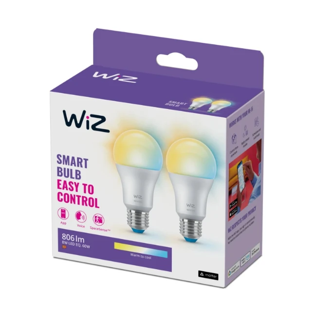 WiZ LED-lamp E27 60W Wi-Fi  BLE - warm tot koelwit (2 stuks)