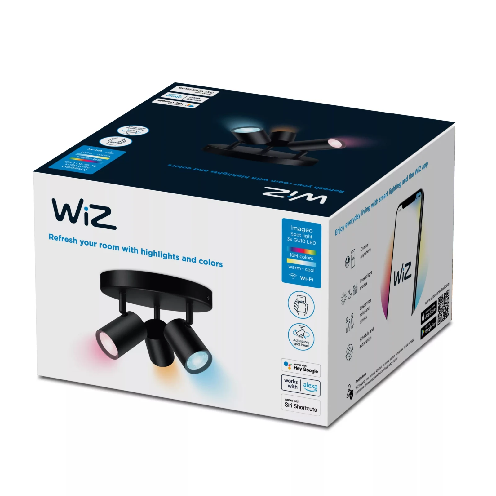 WiZ Plafondspot Imageo Zwart 3x5W Wi-Fi - gekleurd en wit - rond