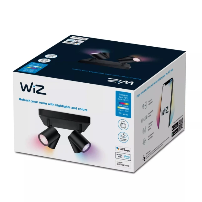 WiZ Plafondspot Imageo Zwart 4x5W Wi-Fi - gekleurd en wit - vierkant