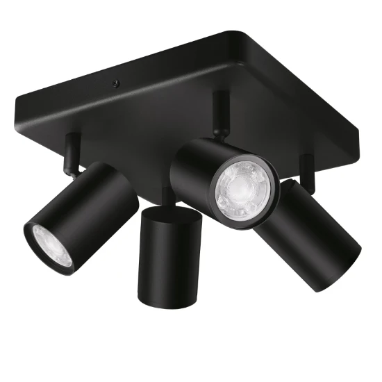 WiZ Plafondspot Imageo Zwart 4x5W Wi-Fi - gekleurd en wit - vierkant