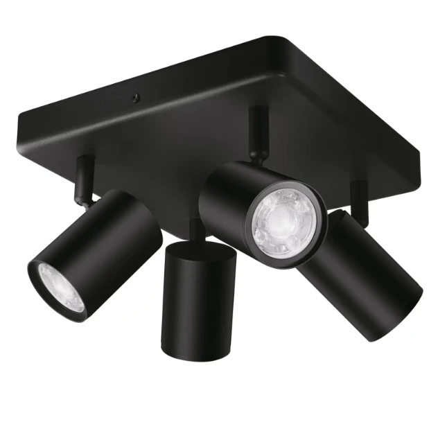 WiZ Plafondspot Imageo Zwart 4x5W Wi-Fi - gekleurd en wit - vierkant