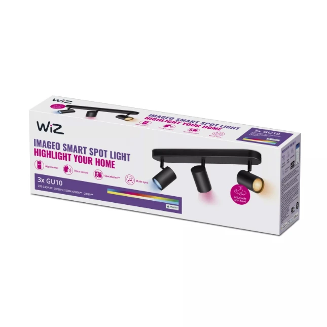 WiZ Plafondspot Imageo Zwart 3x5W Wi-Fi - gekleurd en wit - recht