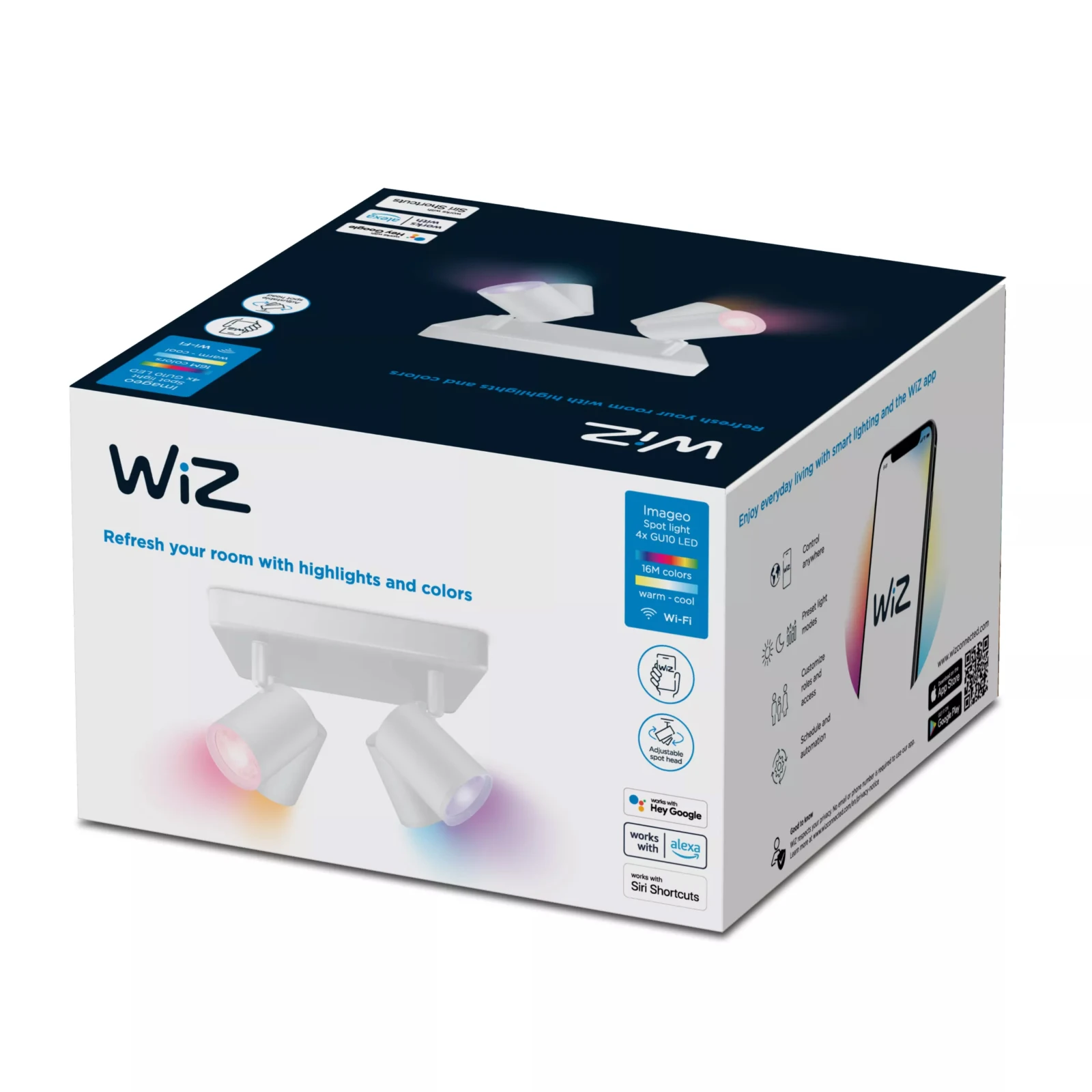 WiZ Plafondspot Imageo Wit 4x5W Wi-Fi - gekleurd en wit - vierkant