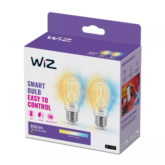 WiZ LED-lamp Filament E27 60W - warm tot koelwit (2 stuks)