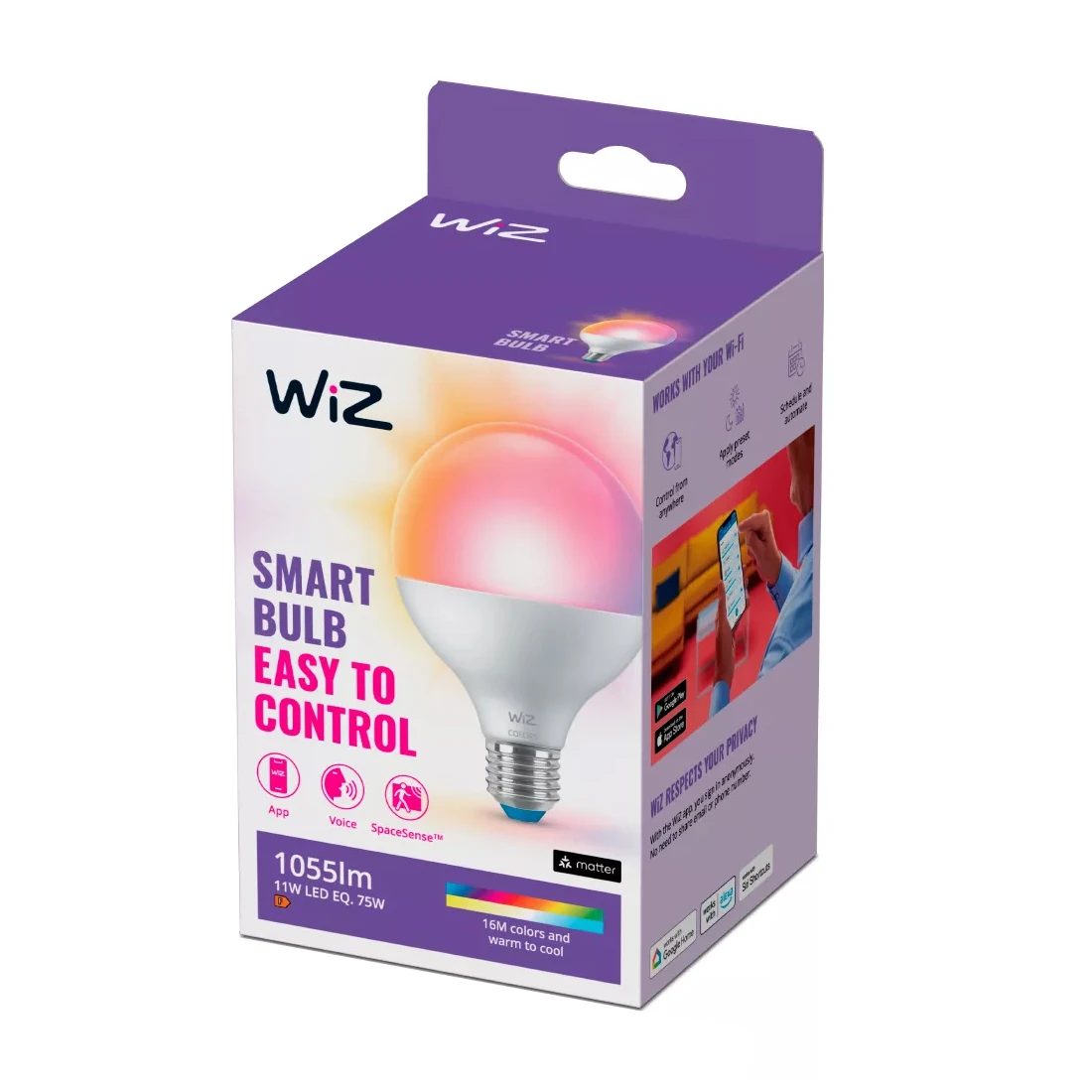 WiZ LED-lamp Globe E27 75W - gekleurd en wit