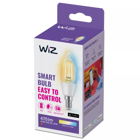WiZ LED-kaarslamp Filament E14 40W Wi-Fi - warm tot koelwit