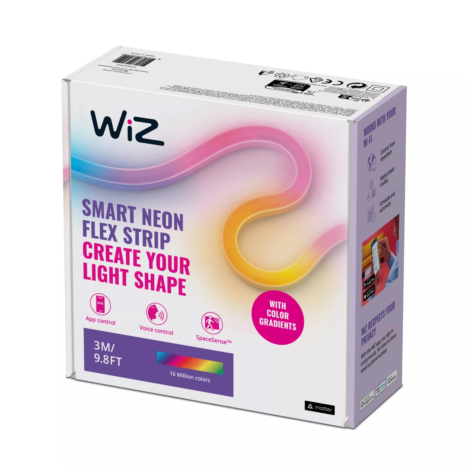 WiZ Neon-lichtstrip - gekleurd en wit - 3 meter (met 12V adapter)