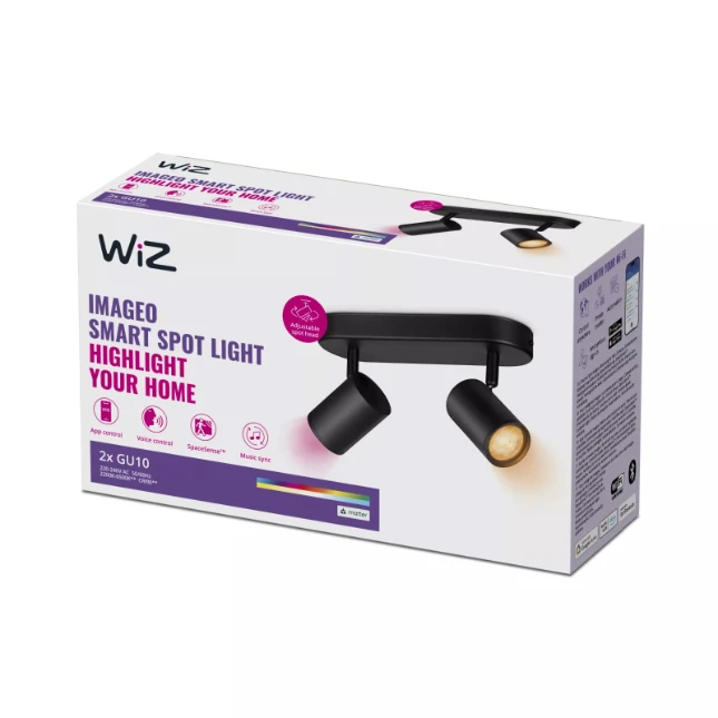 WiZ Plafondspot Imageo Zwart 2x5W Wi-Fi - gekleurd en wit - recht