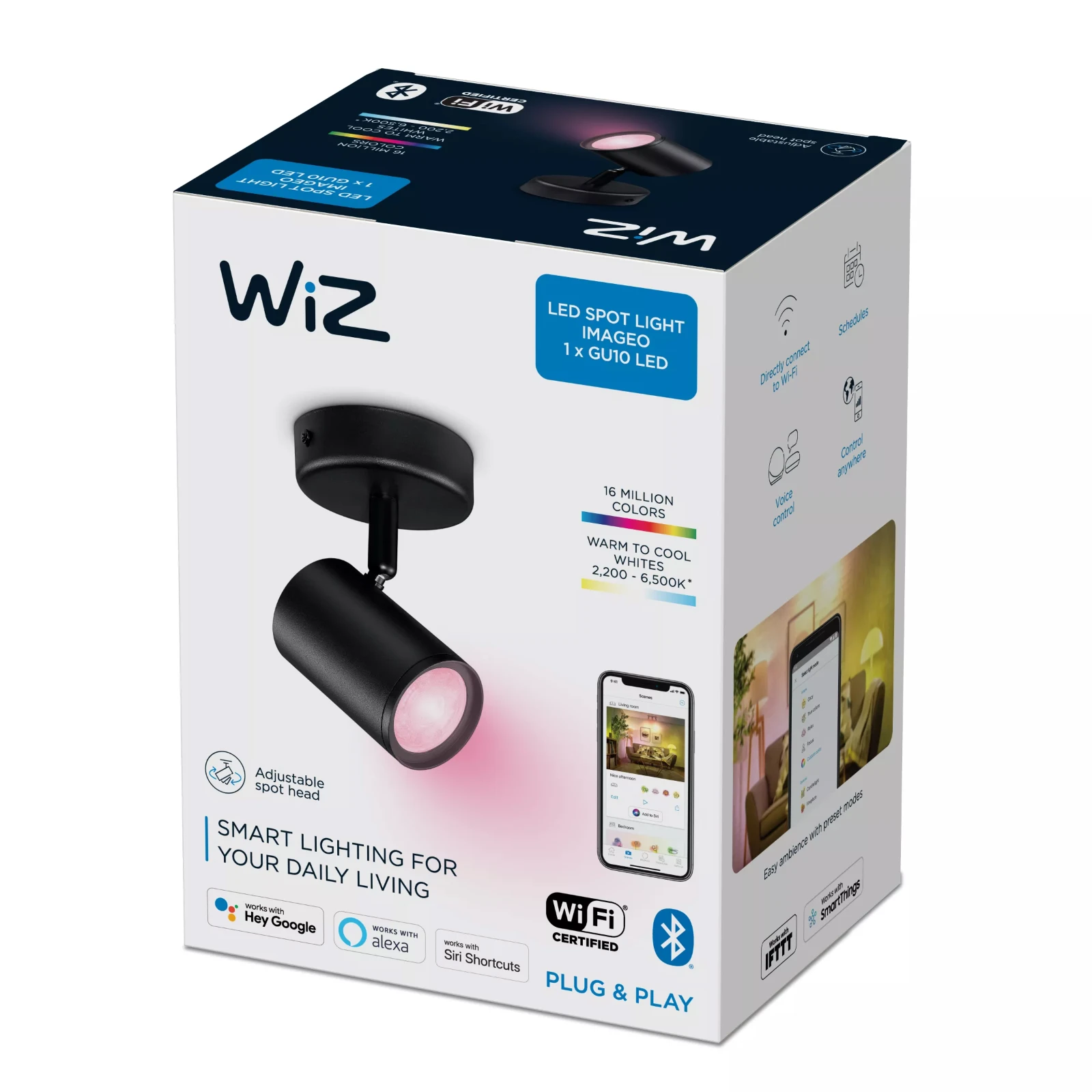 WiZ Opbouwspot Imageo Zwart 1x5W Wi-Fi - gekleurd en wit - rond