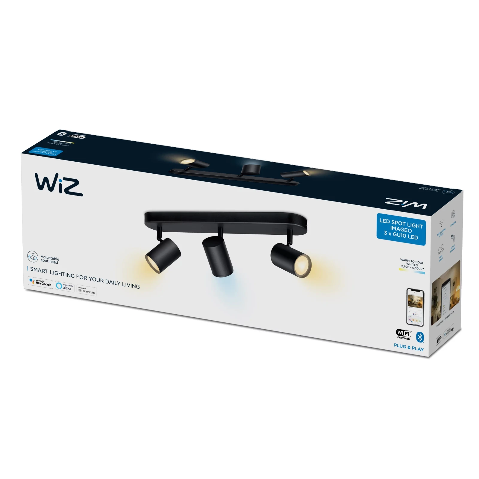 WiZ Plafondspot Imageo Zwart 3x5W Wi-Fi - warm tot koelwit - recht