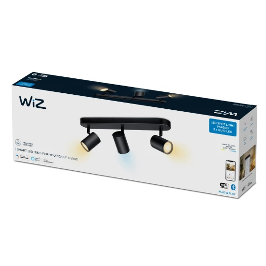 WiZ Plafondspot Imageo Zwart 3x5W Wi-Fi - warm tot koelwit - recht