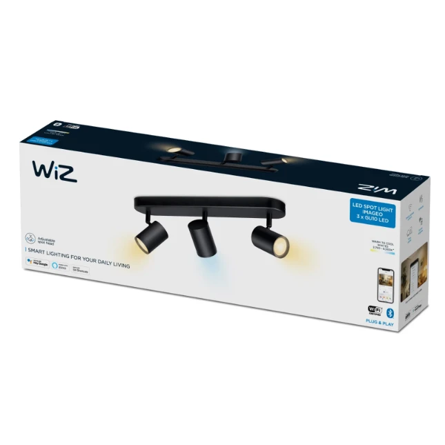 WiZ Plafondspot Imageo Zwart 3x5W Wi-Fi - warm tot koelwit - recht