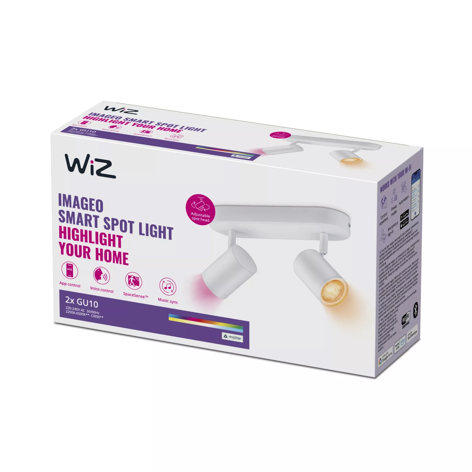 WiZ Plafondspot Imageo Wit 2x5W Wi-Fi - gekleurd en wit - recht