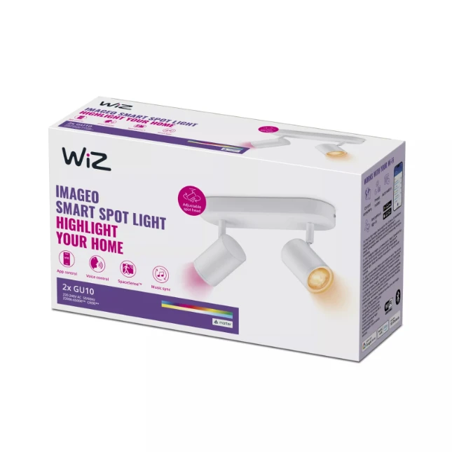 WiZ Plafondspot Imageo Wit 2x5W Wi-Fi - gekleurd en wit - recht