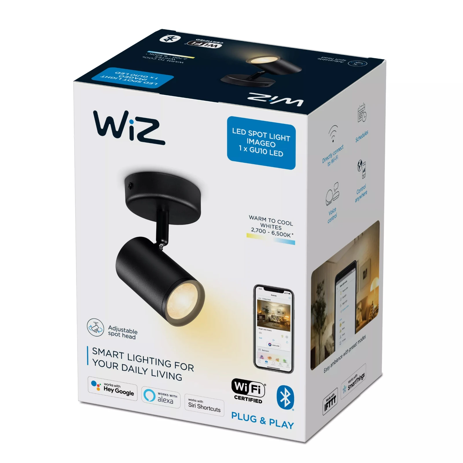 WiZ Opbouwspot Imageo Zwart 1x5W Wi-Fi - warm tot koelwit - rond