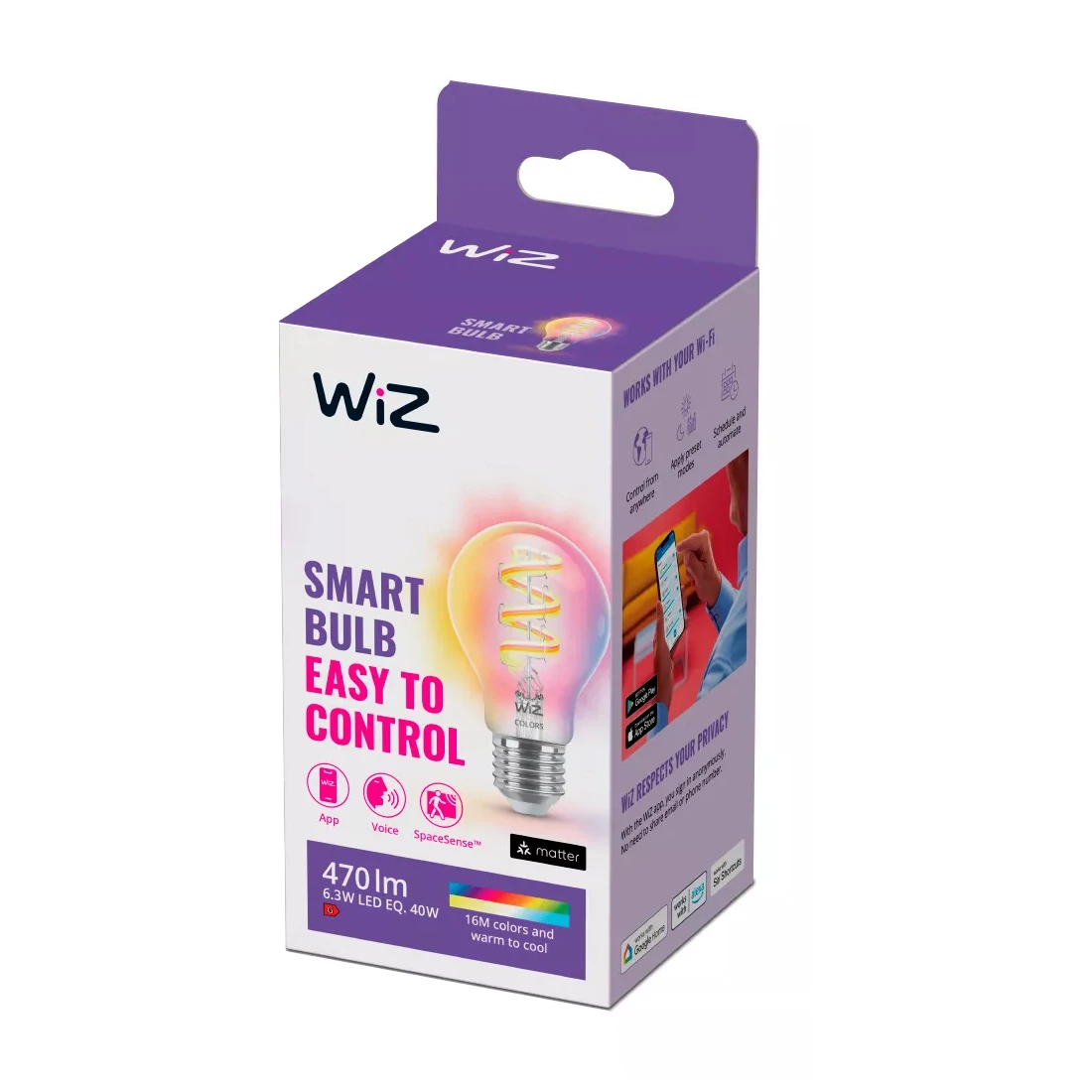WiZ LED-filament E27 40W Wi-Fi - gekleurd en wit