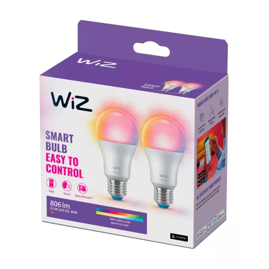 WiZ LED-lamp E27 60W Wi-Fi - gekleurd en wit (2 stuks)