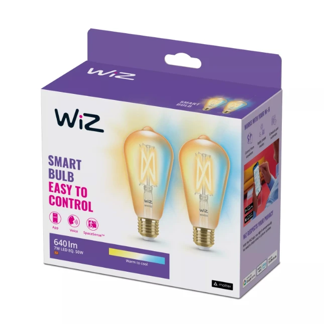 WiZ LED-lamp Edison Filament Amber E27 50W - warm tot koelwit  (2 stuks)