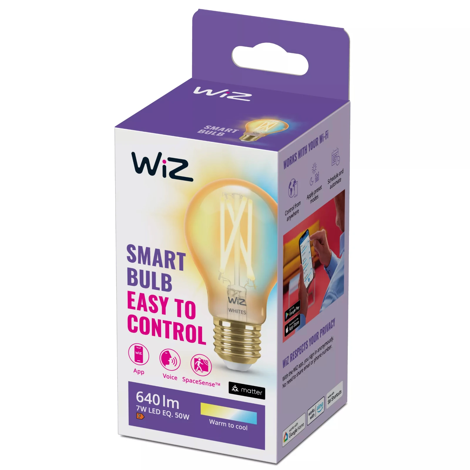 WiZ LED-filament Amber E27 50W Wi-Fi - warm tot koelwit
