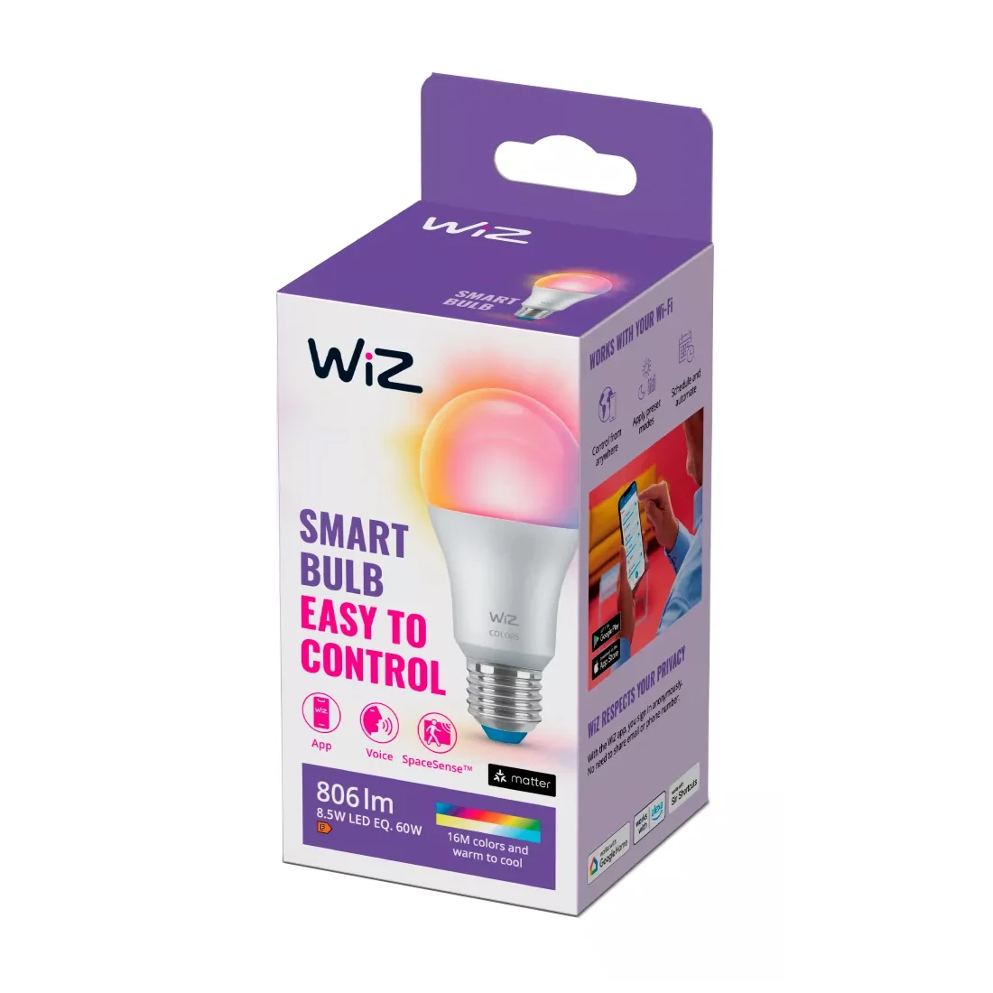 WiZ LED-lamp E27 60W Wi-Fi - gekleurd en wit