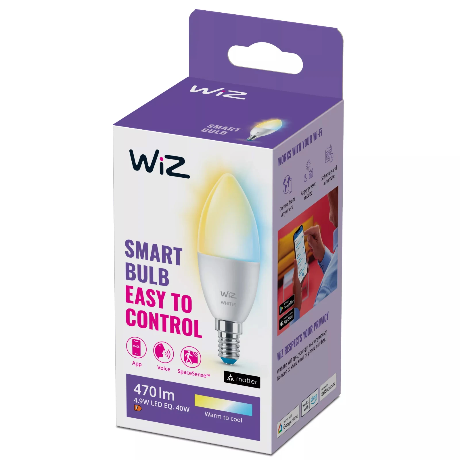 WiZ LED-kaarslamp E14  40W Wi-Fi - warm tot koelwit