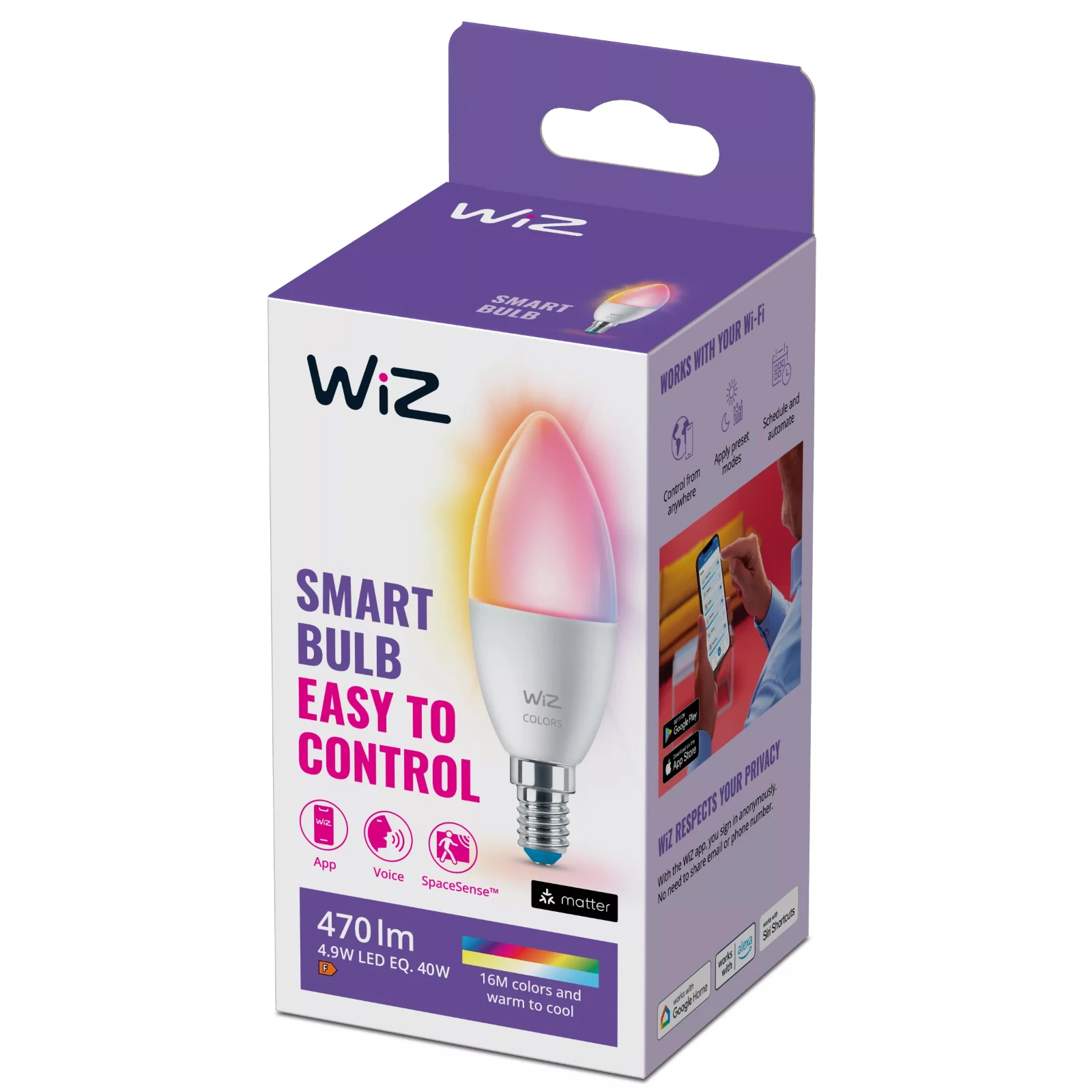 WiZ LED-kaarslamp E14  40W Wi-Fi - gekleurd en wit
