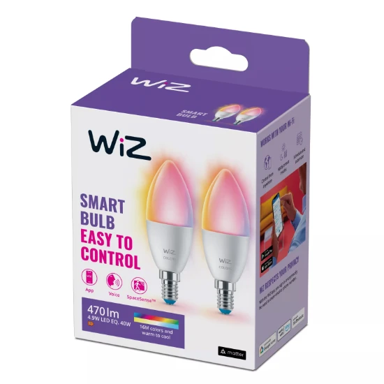 WiZ LED-kaarslamp E14  40W Wi-Fi - gekleurd en wit (2 stuks)