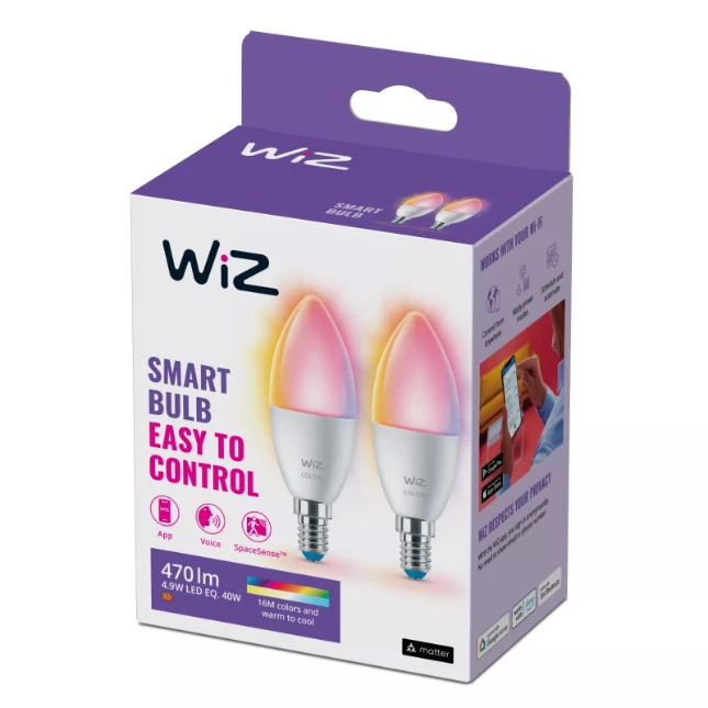WiZ LED-kaarslamp E14  40W Wi-Fi - gekleurd en wit (2 stuks)