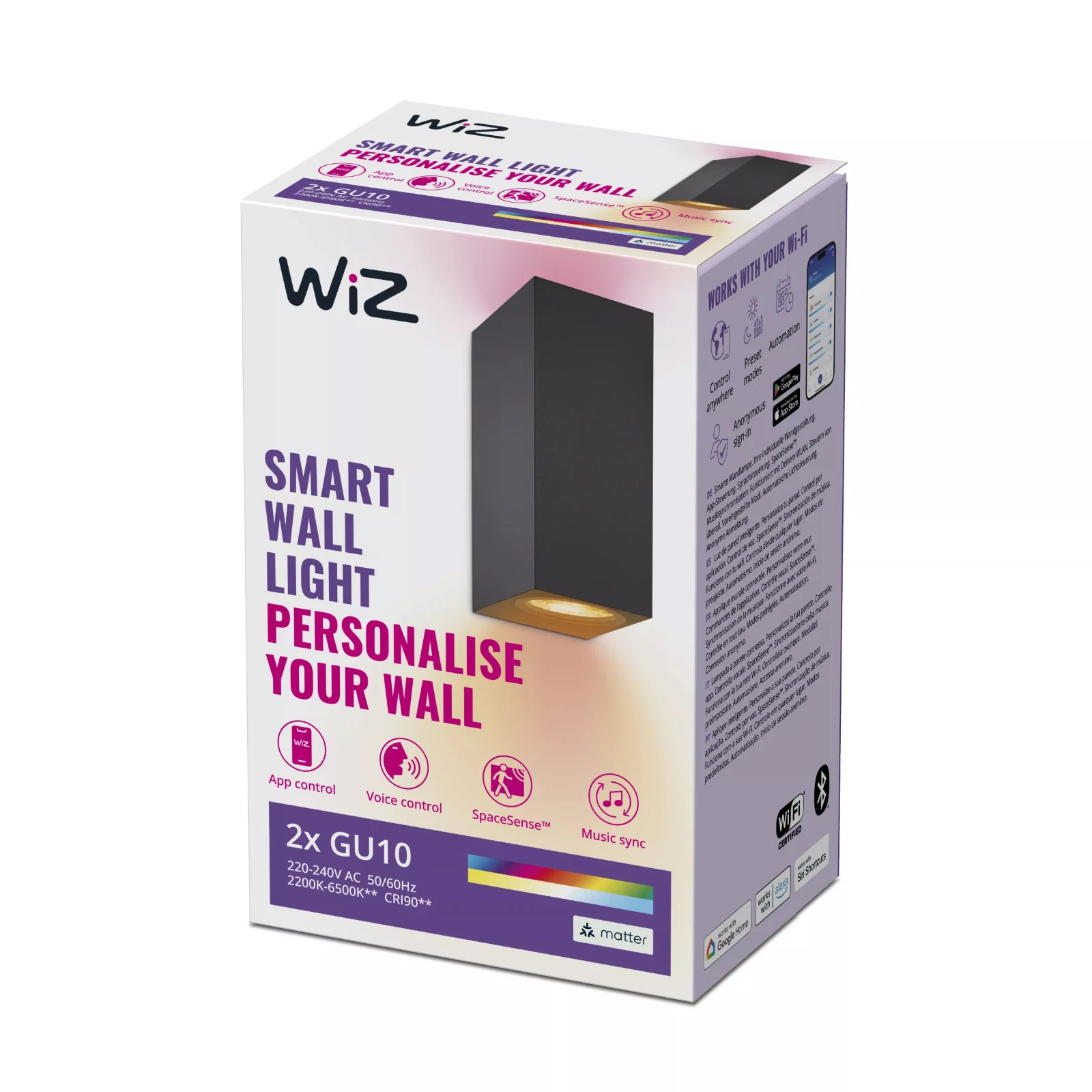 WiZ Wandlamp Up and Down Zwart GU10 2x5W Wi-Fi - gekleurd en wit