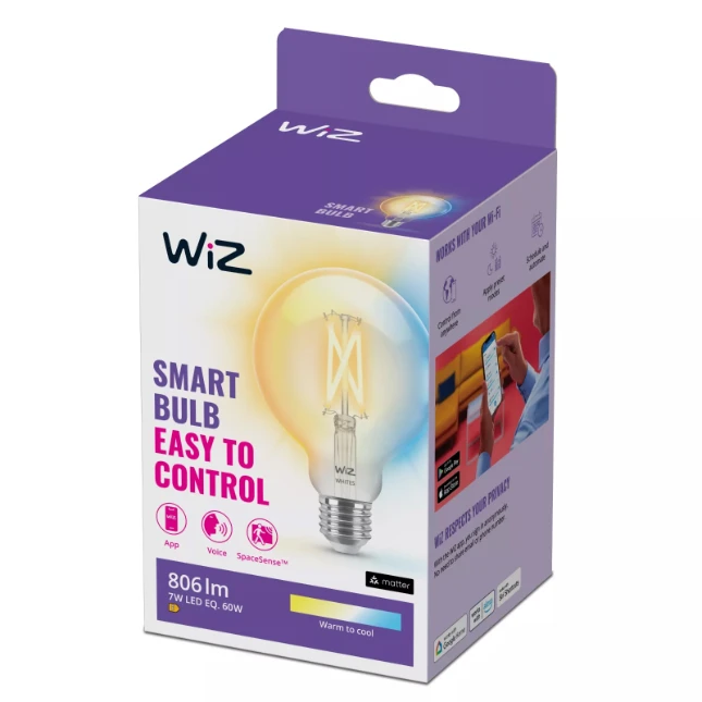 WiZ LED-filament Globe E27 60W Wi-Fi - warm tot koelwit