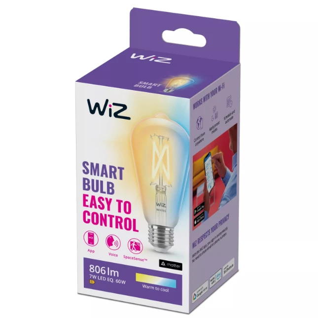 WiZ LED-filament Edison E27 60W Wi-Fi - warm tot koelwit