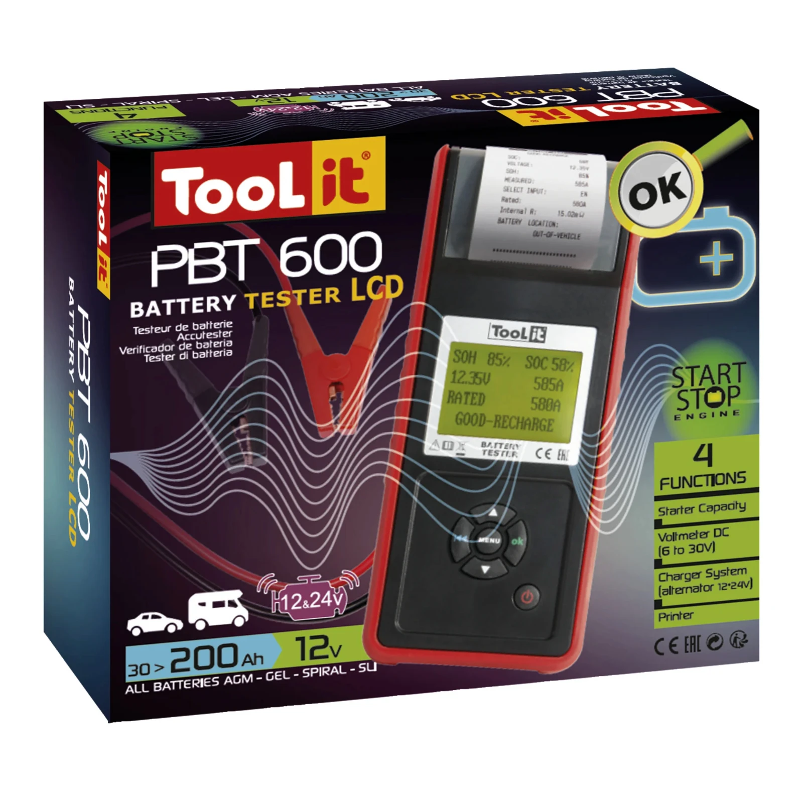 GYS Accutester PBT 600 digitaal met printer 12/24V 30-200Ah