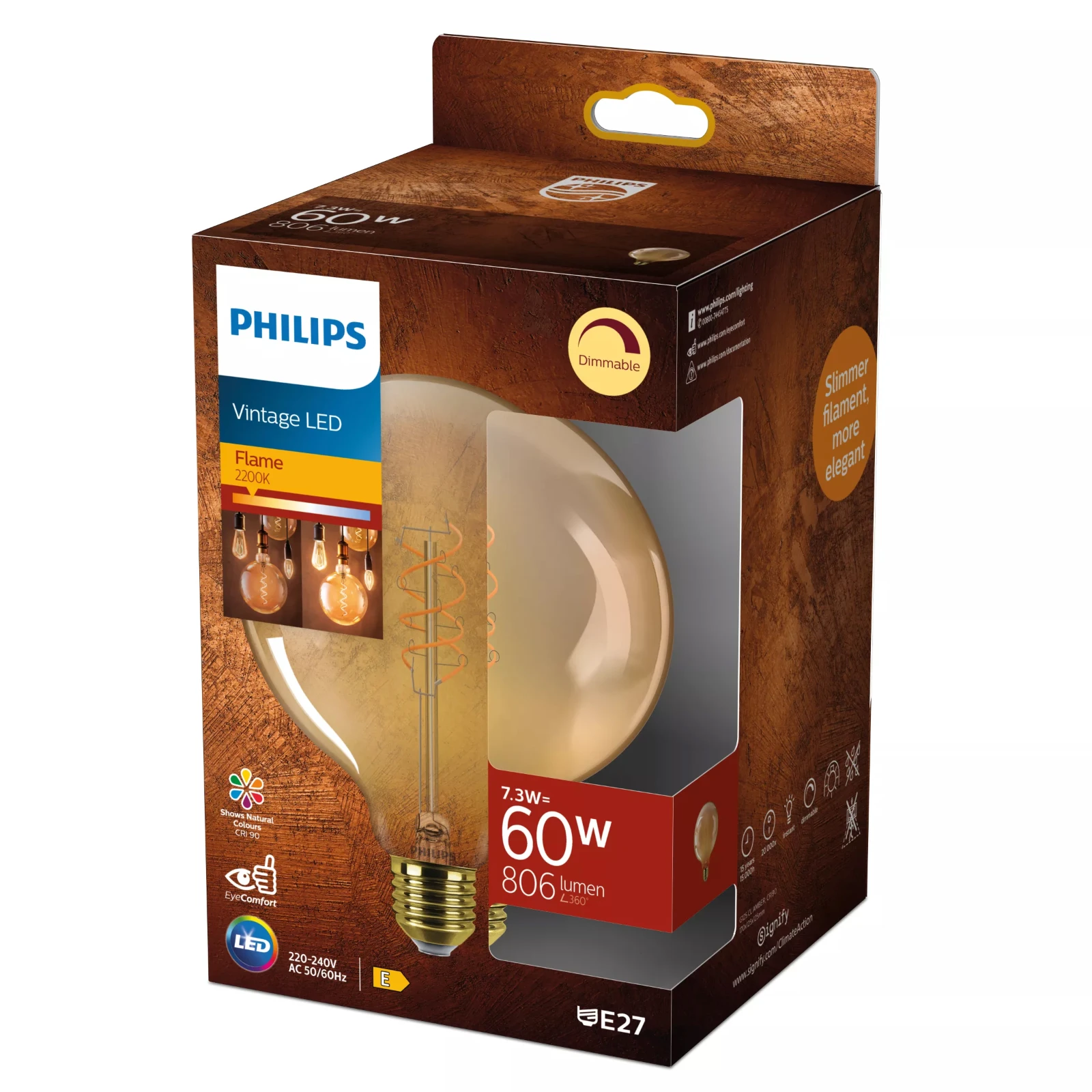 Philips Vintage LED Filament Globe G125 60W E27 Amber