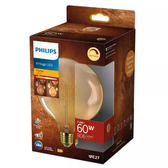 Philips Vintage LED Filament Globe G125 60W E27 Amber