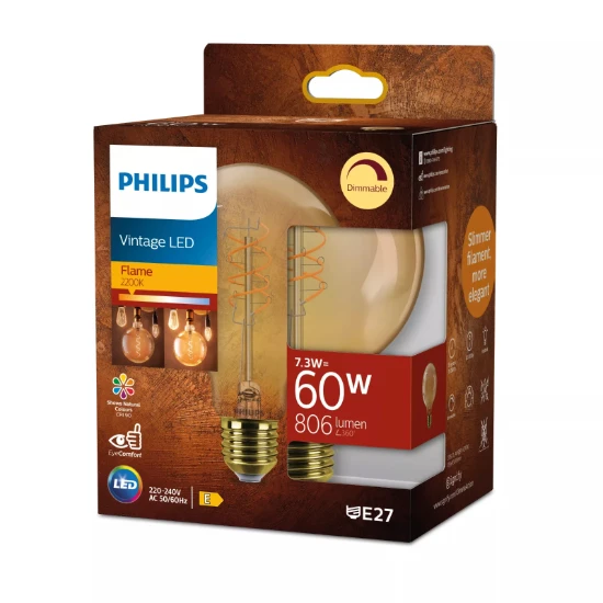 Philips Vintage LED Filament Globe G95 60W E27 Amber