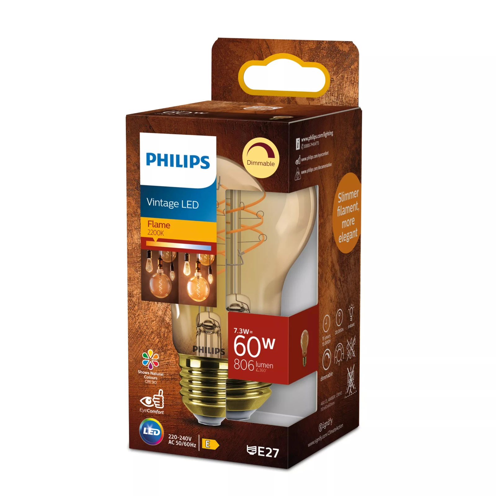 Philips Vintage LED Filament A60 60W E27 Amber