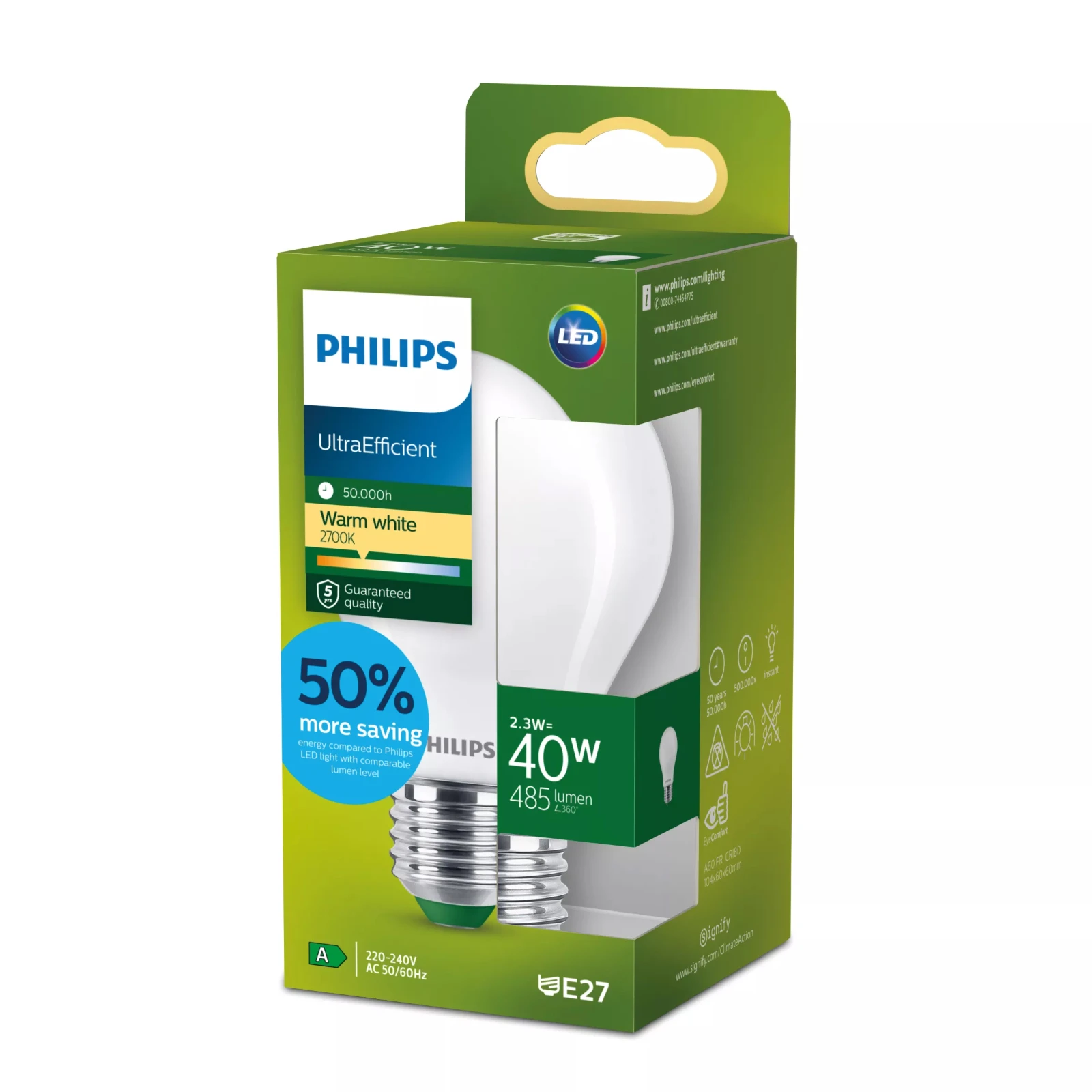 Philips LED Lamp Ultra-efficiënt 40W A60 E27 2700K